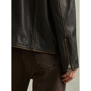 REISS BEAU Black Relaxed Leather Biker Jacket